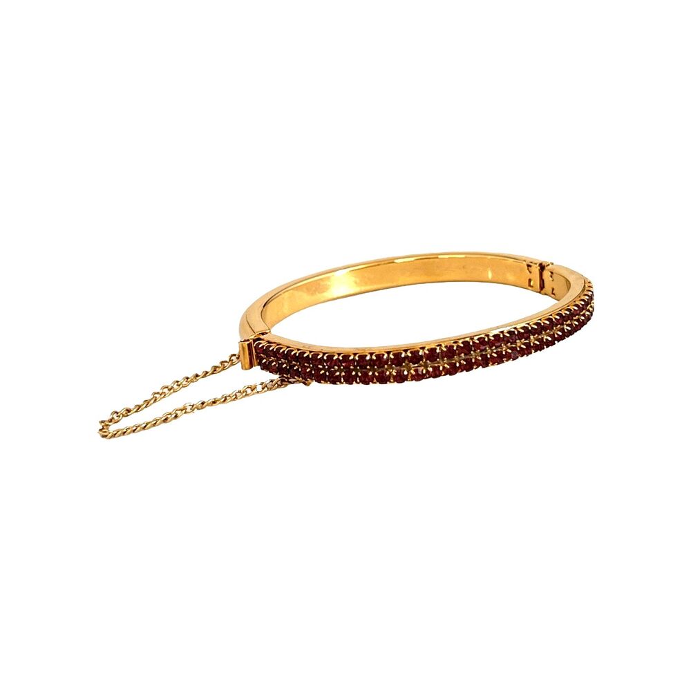 Vintage 1960s Purple Rhinestone Hinged Clamper Bracelet Gold Tone - 15A
